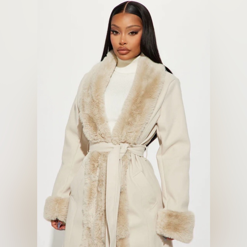 Fashion Nova Cream Faux Fur Trench - Picture 3 of 7